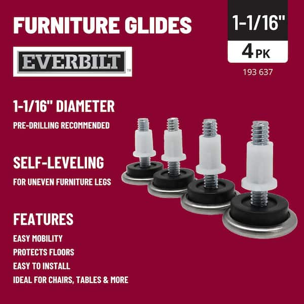 1-1/16 in. Round Threaded Stem Leveling Furniture Glides for Floor Protection (4-Pack)