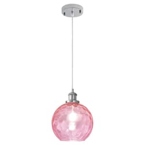 60-Watt 1-Light Pink/Chrome Dimmable Globe Glass Shaded Pendant Light Adjustable with Shaded No Bulbs Included