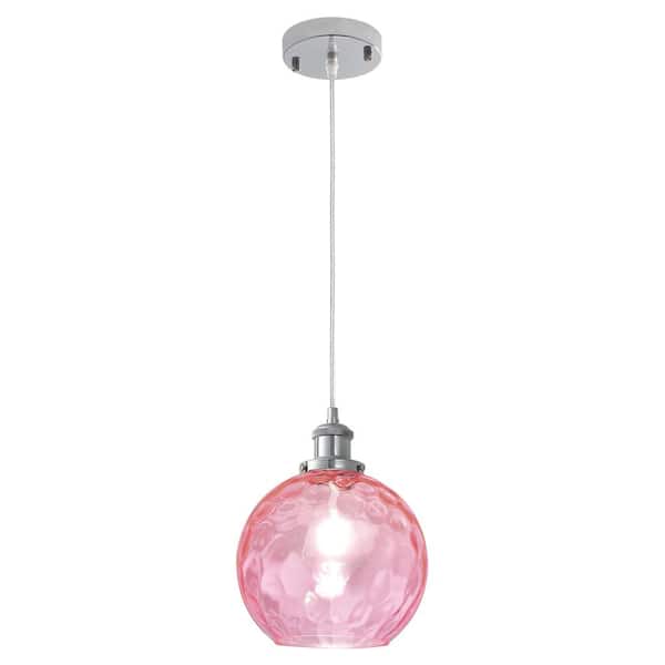 LWYTJO 60-Watt 1-Light Pink/Chrome Dimmable Globe Glass Shaded Pendant Light Adjustable with Shaded No Bulbs Included