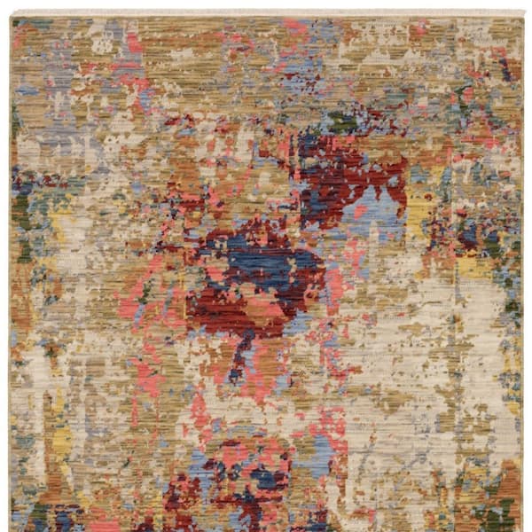 10 ft. x 13 ft. Beige, Salmon, Tan Abstract Washable Area Rug