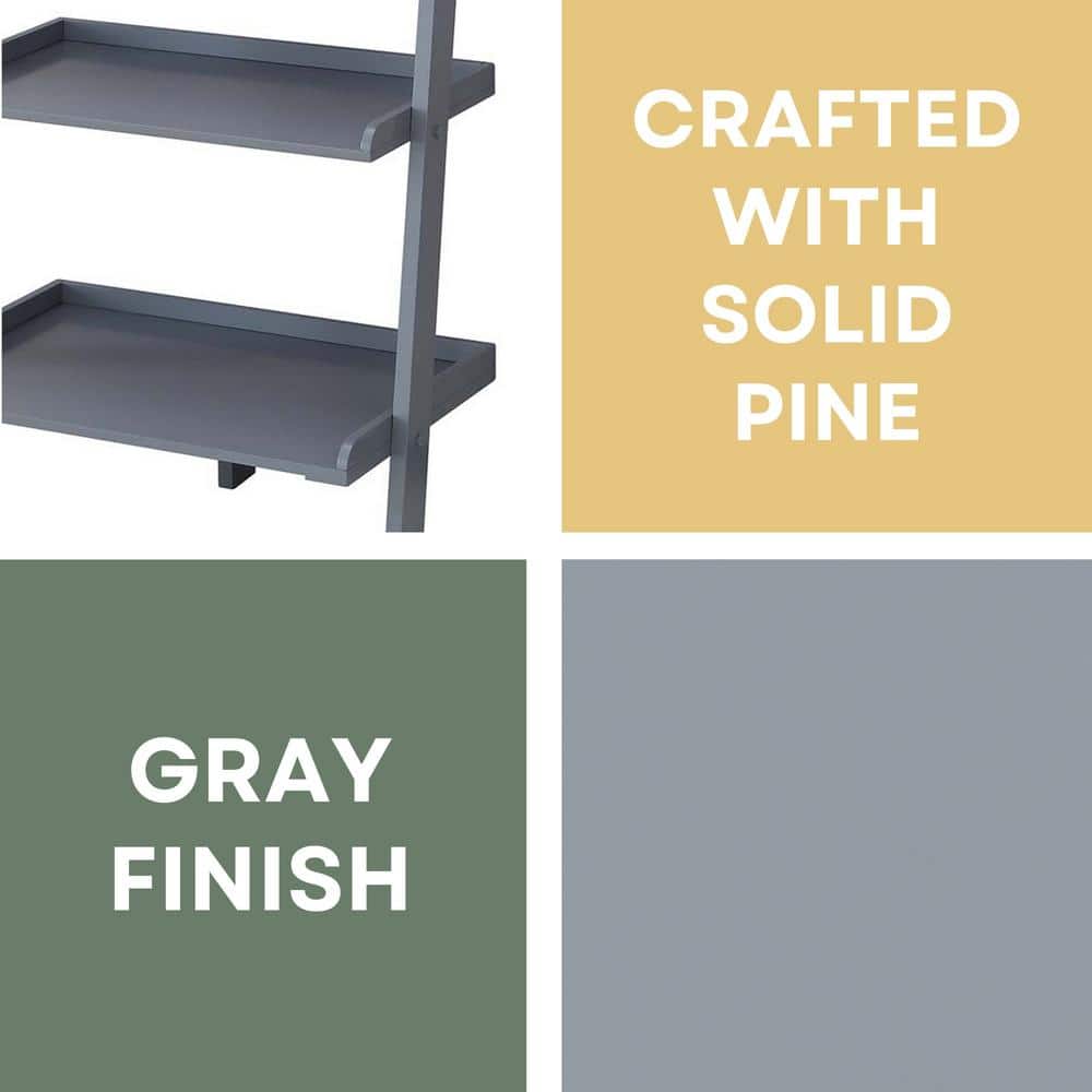 Heritage Gray Solid Wood 5-Tier Ladder Bookshelf