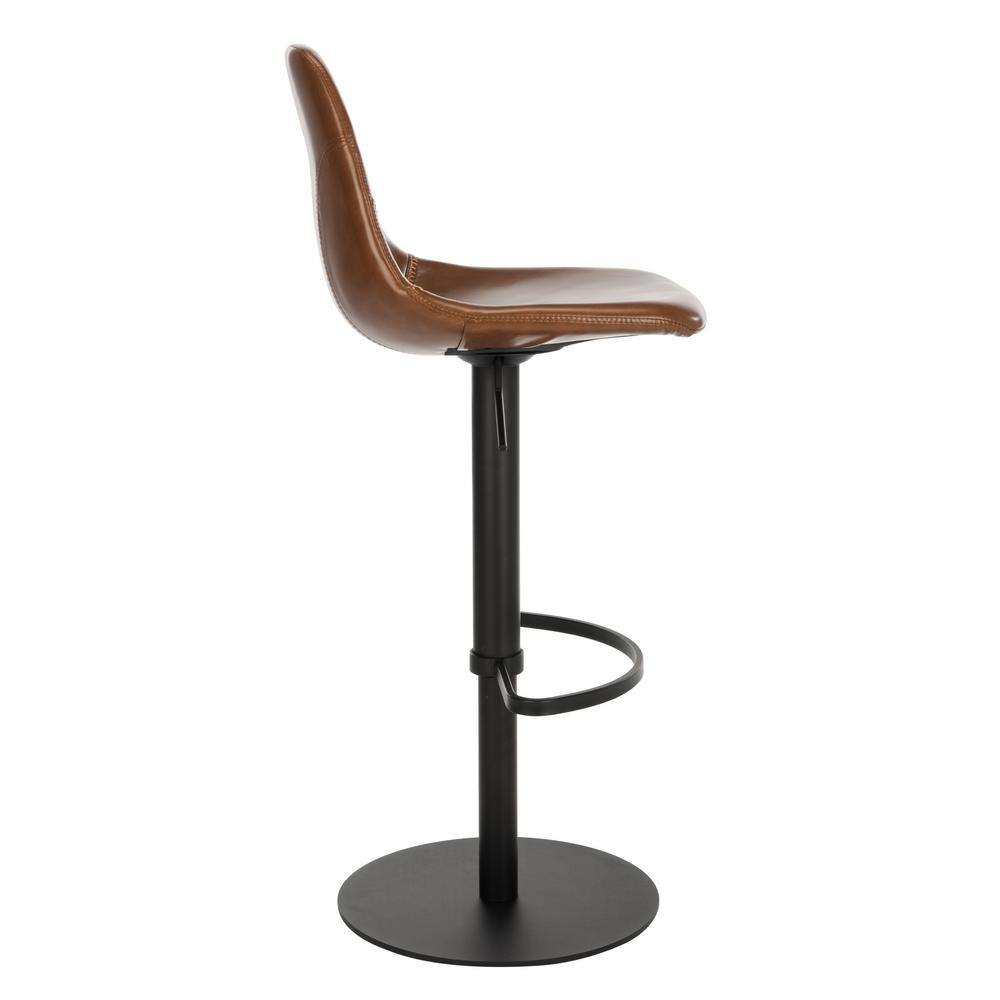Cognac and Black Adjustable Swivel Bar Stool with Faux Leather