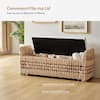 JAYDEN CREATION Joachim Farmhouse Rattan Storage Hollow-Carved Design Bedroom Bench with Acacia Wood Leg-Natural BEVS0982-NAT