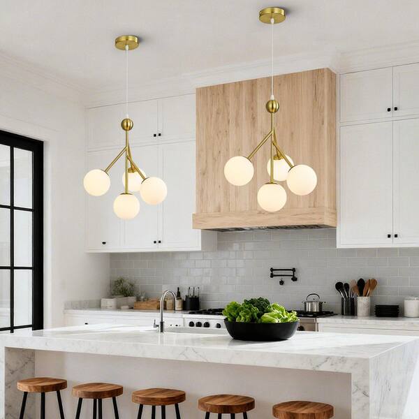 ZHLWIN Home Lighting Gold 4-Light Gold Pendant Design Globe Shade