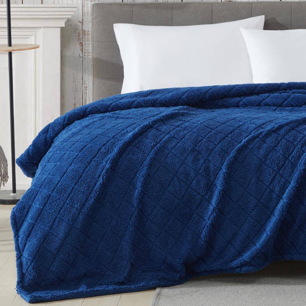 Indigo Full Reversible Sherpa Fleece Throw Blanket