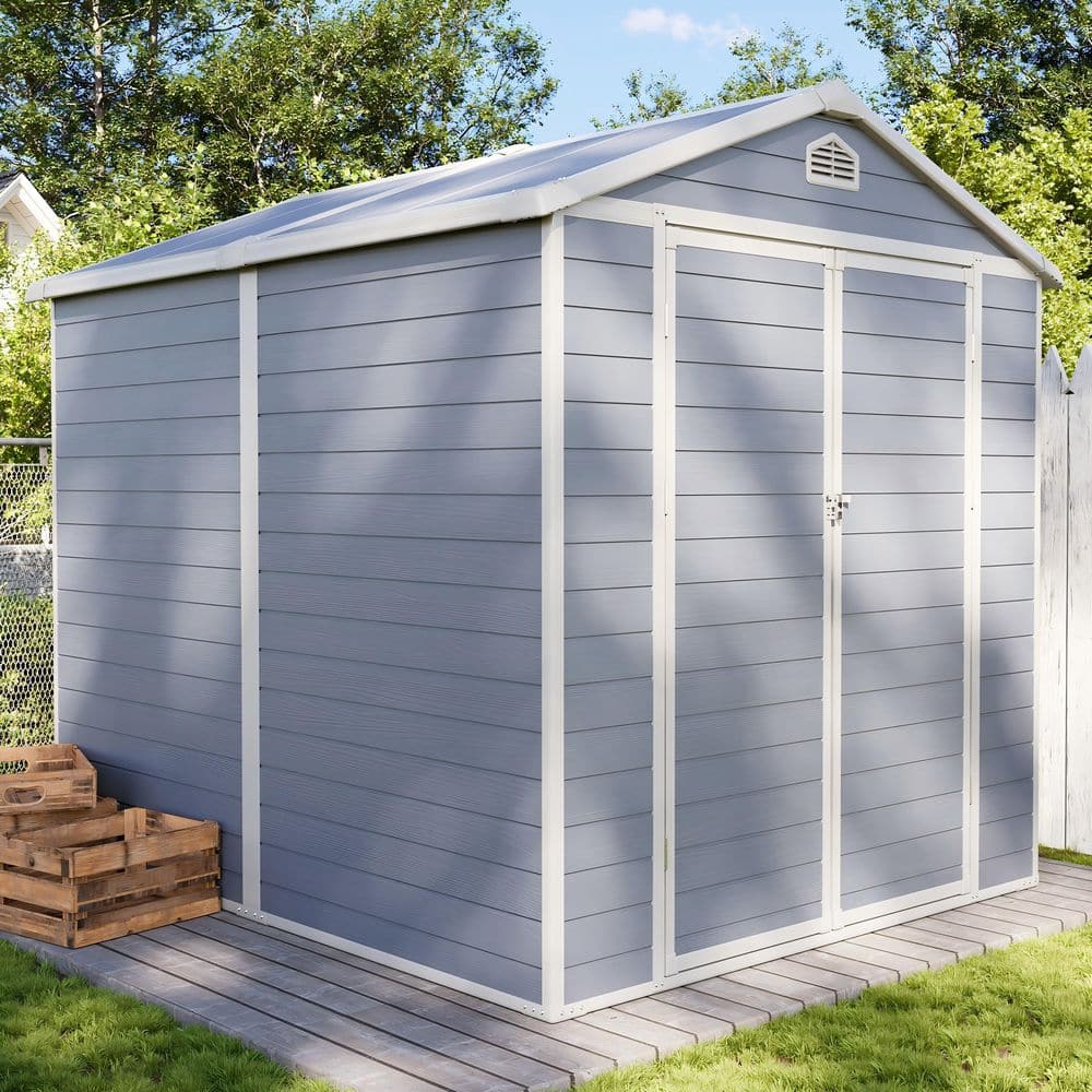Sizzim 8 ft. W x 6.5 ft. D Outdoor Gray Resin Storage Plastic Shed