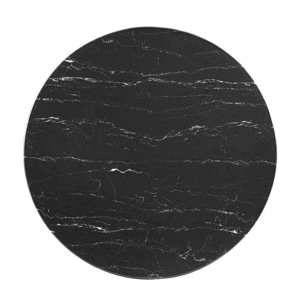 Black Round Artificial Marble Dining Table with Gold Metal Base