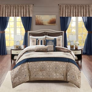 Parker Navy Polyester King Comforter Set