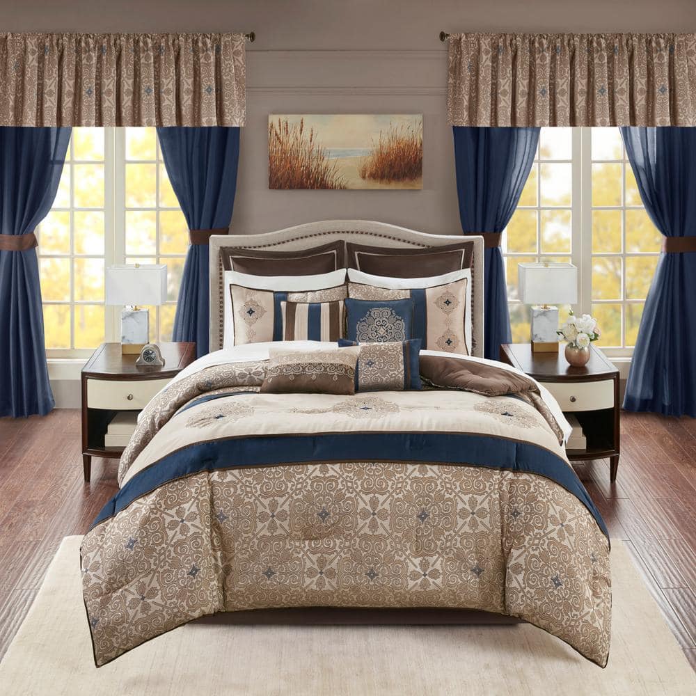 Navy Jacquard California King 24-Piece Bedding Set