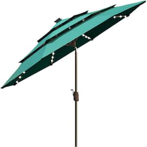 Elite Shade USA 10-Year-Non-Fading Sunumbrella Solar 9 ft. 3-Tiers Market Umbrella with 80 LED light Patio UmbrellasTeal