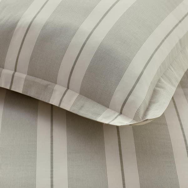 Wide Stripe T200 Yarn Dyed Moss Green Cotton Percale King/Cal King Flat Sheet