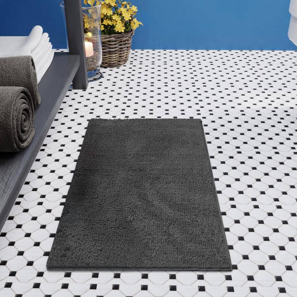 Dark Gray Plush Shag Chenille 2-Piece Bath Mat Set