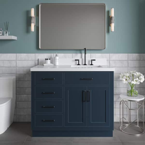 ARIEL Hepburn 43 in. W x 22 in. D x 36 in. H Bath Vanity in Midnight Blue with Pure Quartz Vanity Top with White Basin