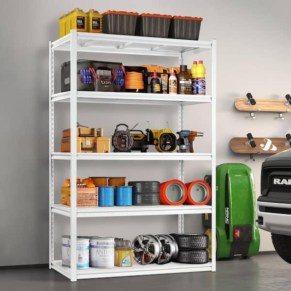 5-Tiers Metal Heavy Duty Adjustable Garage Pantry Organizer Shelving Unit in White (23.6 in. W x 72 in. H x 47.2 in. D)