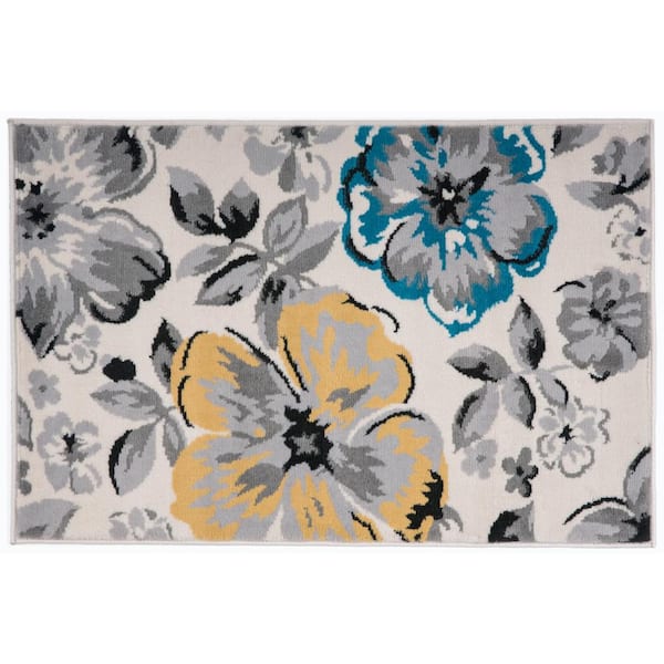 Modern Comtemporary Floral Design Cream 2 ft. x 3 ft. Indoor Area Rug