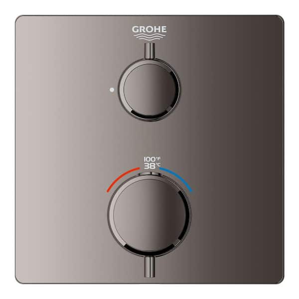 Grohtherm Single Function Thermostatic Square 2-Handle Trim Kit in Hard Graphite (Valve Not Included)