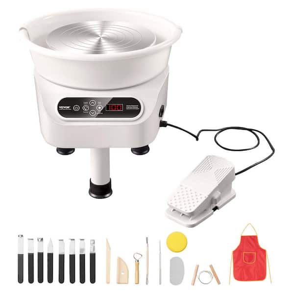 9.8 in. White Pottery Wheel 350-Watt Electric Ceramic Work Clay Forming Machine with Foot Pedal and Detachable Basin