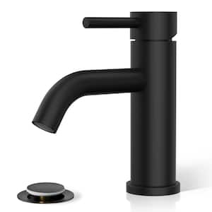 Single Handle One Hole Bathroom Sink Faucet, Modern Vanity Faucet Matte Black  with Metal Pop-up Drain