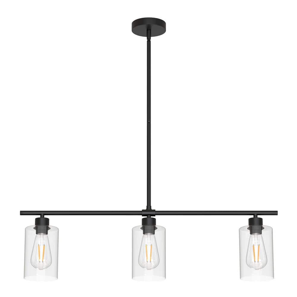 Modern Black Metal Linear Pendant Light with Clear Glass Shades