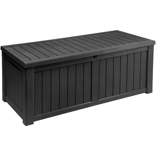 DEXTRUS 120 Gal. Outdoor Patio Deck Box, Waterproof Heavy-Duty Large Resin Storage Box, Black