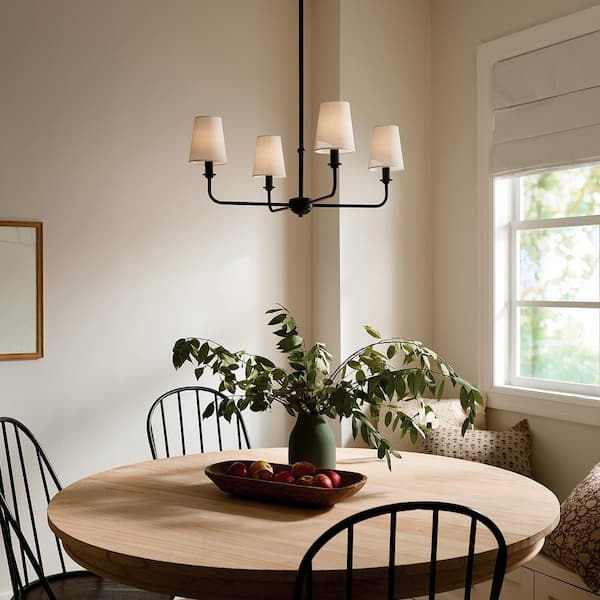 Pallas 25 in. 4-Light Black Traditional Shaded Circle Mini Chandelier for Dining Room