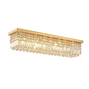 40 in. 8-Light Gold Rectangle Flush Mount with K9 Clear Crystal Shade and No Bulbs Included