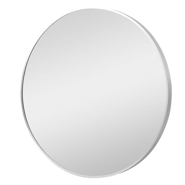Dovelina Medium Round Silver Shelves & Drawers Modern Mirror (31.5 in. H x 31.5 in. W)