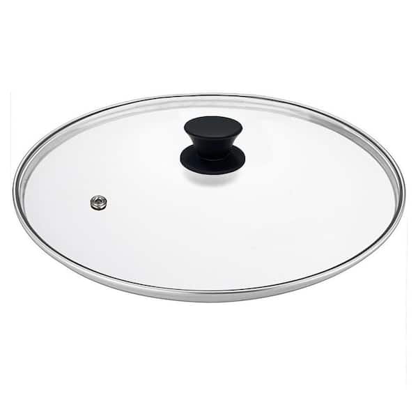 15 in. Tempered Glass Lid Stainless Steel Rim Black Knob Steam Vent Dishwasher Oven Safe Cookware Cover