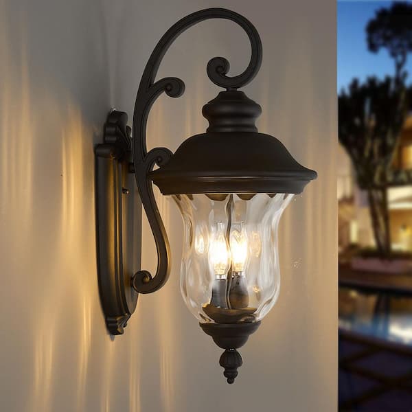 22 in. Outdoor Wall Light, Matte Black, Waterproof and Anti-Rust Exterior Sconce for House, Doorway (Bulbs Included)