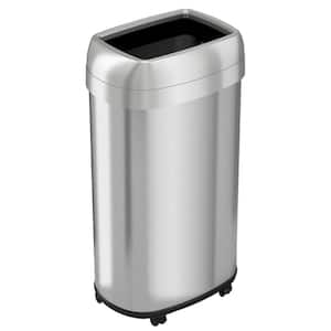 16 Gal. Open Top Kitchen Trash Can Recycling Bin with Wheels and Double Odor Filters Oval Stainless Steel Home Office