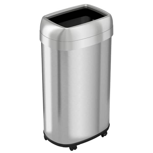 iTouchless 16 Gal. Stainless Steel Household Metal Trash Can with Open Top Lid, Wheels and Dual Odor Filters