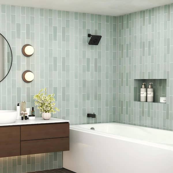 7-Spray Patterns 6.5 in. Wall Mount Rain Fixed Shower Head and Tub Spout Combo in Matte Black, Valve Not Included