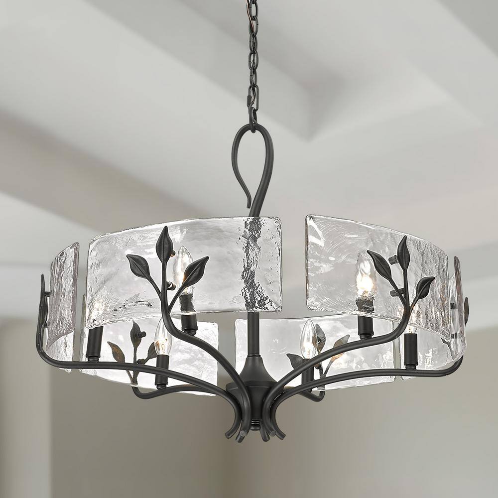 Calla Black Steel Drum Chandelier with Hammered Glass