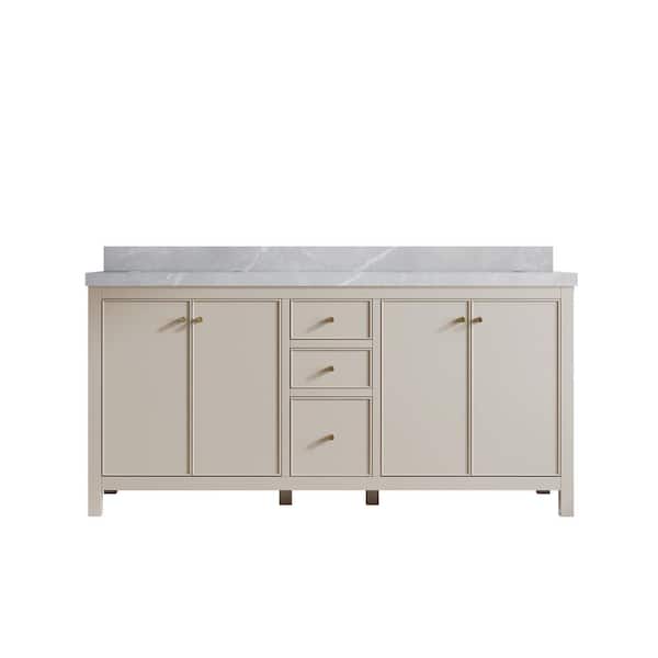 Willow Collections Chicago 72 in. Double Sink Freestanding Fine Grain Bath Vanity with Pearl Gray Qt. Top Unassembled