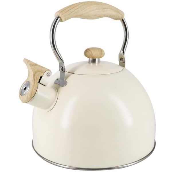 6-Cup Cream Stainless Steel Stovetop Kettle for Gas and Induction Tops, 2 qt. Whistling Tea Kettle, Cool-Touch Handle