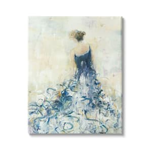 Women's Abstract Fashion Dress Fluid Blue Curves by Lisa Ridgers Unframed Print Abstract Wall Art 24 in. x 30 in