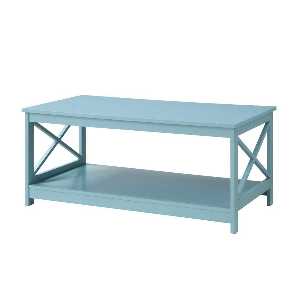 Sea Foam Blue Rectangular Wood Coffee Table with Shelf