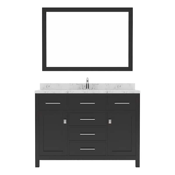 Virtu USA Caroline 48 in. W x 22 in. D x 35 in. H Single Sink Bath Vanity in Espresso with Quartz Top and Mirror