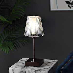 Oscar 12.5 in. Oil Rubbed Bronze Modern Industrial Rechargeable/Cordless Iron/Acrylic Int LED Table Lamp w/Ribbed Shade