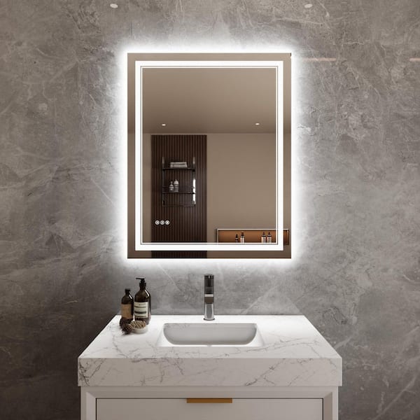 Boosicavelly 40 in. W x 32 in. H Rectangular Frameless Anti-Fog LED Light Vertical Wall Mounted Bathroom Vanity Mirror in Sliver