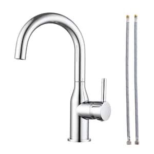 Single-Handle Bar Sink Faucet with Water Supply Lines in Chrome