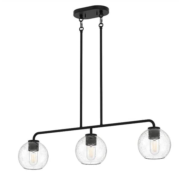 YANSUN 32 in. Modern 3-Light Indoor Island Pendant Light, Black with Glass Shade for Bar, Dining Room, and Kitchen Island