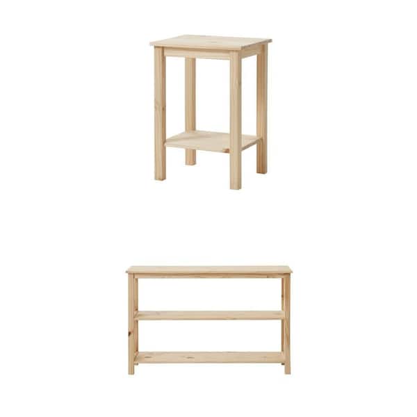 Unfinished Pine Wood End Table (15 in.) and X-Cross Console Table (48 in. L x 30 in. H x 14 in. D) Combo
