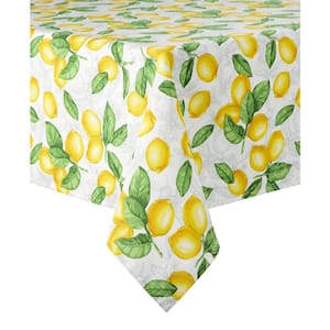 Lots of Lemons 84 in. W x 60 in. L White/Yellow Cotton Blend Tablecloth