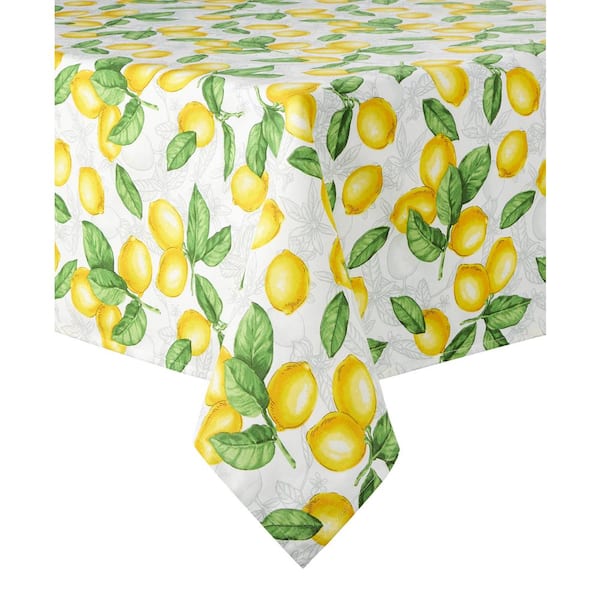 MARTHA STEWART Lots of Lemons 84 in. W x 60 in. L White/Yellow Cotton Blend Tablecloth