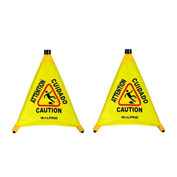 Alpine Industries 20 in. Yellow Multi-Lingual Pop-Up Wet Floor Sign (2-Pack)