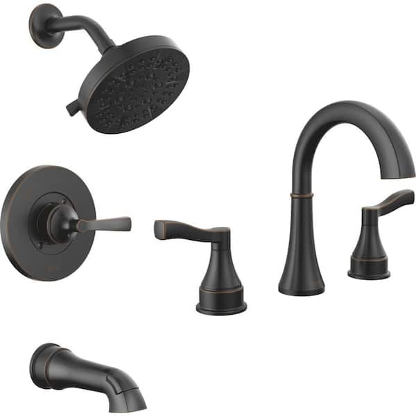 Faryn 8 in. Widespread 2-Handle Bathroom Sink Faucet Bundle Tub/Shower Trim and Rough-In in Oil Rubbed Bronze