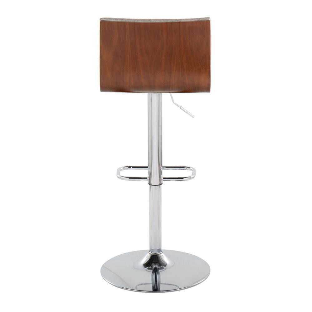 Grey Fabric and Chrome Adjustable Swivel Barstool Set with Wood Back