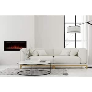 Black 50 in. 400 Sq. Ft. Recessed and Wall Mounted Electric Fireplace with Logs and Crystals