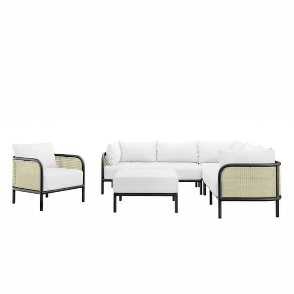 MODWAY Hanalei 5-Piece Aluminum Outdoor Patio Furniture Set with Ivory White Cushions